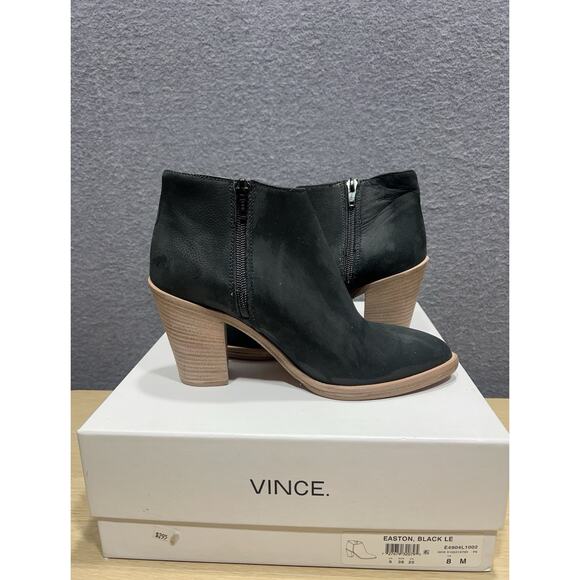 Vince. Easton Black Nubuck Pointed Toe Heel Ankle Booties Womens Size 8M - Picture 4 of 12